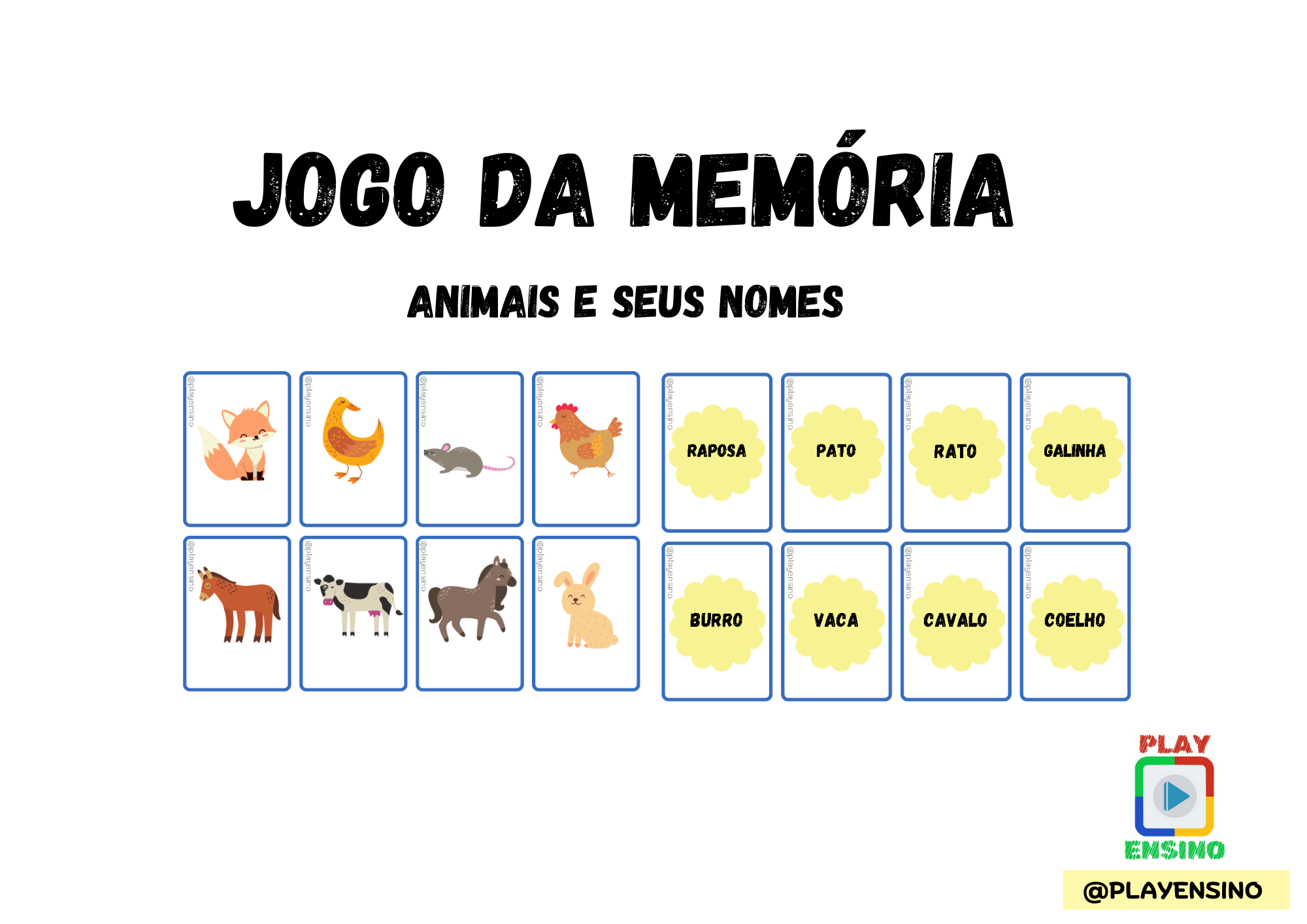 JOGO DA MEMÓRIA - ANIMAIS E SEUS NOMES